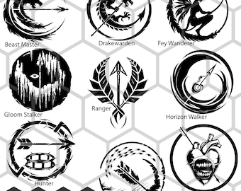 Dungeons Dragons Ranger Icons SVG PNG Bundle, Class Symbols, Fantasy Archer Emblem Designs