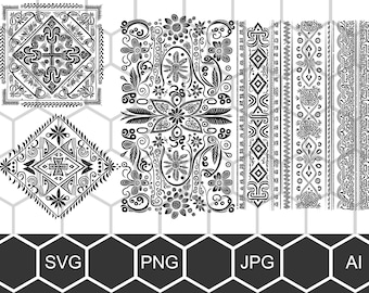 Slavic Pattern Pagan SVG PNG Bundle, Magic Ornament Clipart, Engraving Vector Cut File