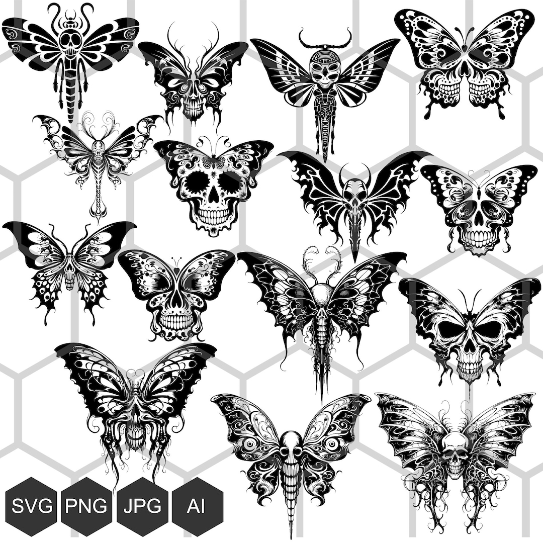Calavera y mariposa SVG PNG: Clipart vectorial gótico (descarga digital) -  Etsy México, image size:1080x1080