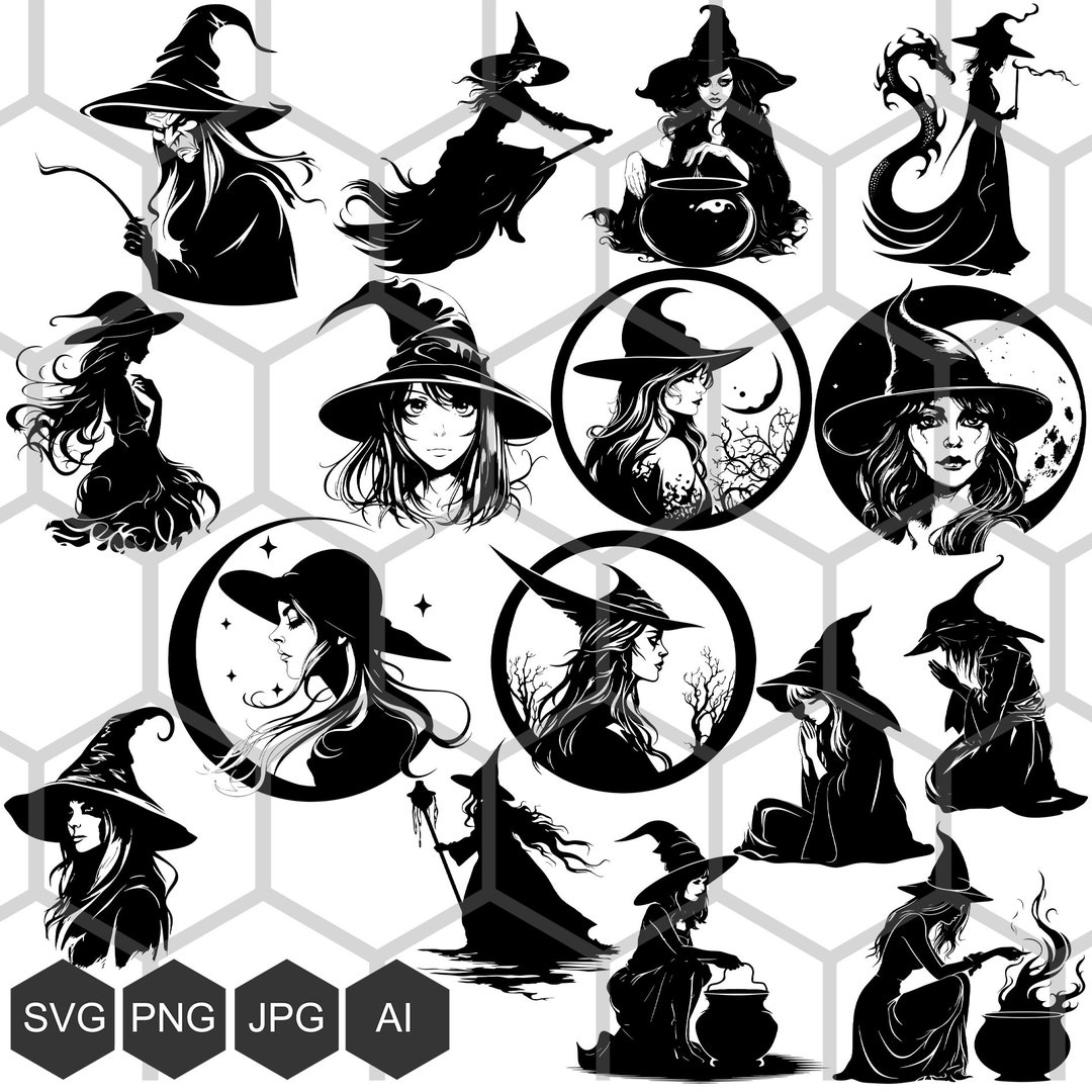 Witch SVG PNG Bundle, Magical Witchcraft Clipart, Halloween Pagan ...