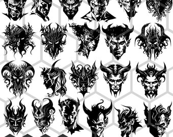 Demonic SVG Faces: Gothic Clipart Bundle (Digital Download)