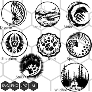 Étreinte de la nature : Logos SVG et PNG - Exploitez la puissance élémentaire des sous-classes de druides donjons et dragons - symboles du druide svg