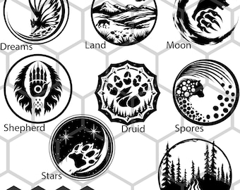 Dungeons and Dragons Druid Subclass Icons SVG PNG, Circle Symbols RPG Fantasy Clipart