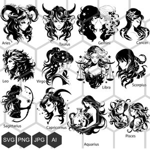 Anime Zodiac Dreams: imagens SVG e PNG dos signos do zodíaco em estilo anime - Explore sua conexão cósmica e abrace sua personalidade de anime interior