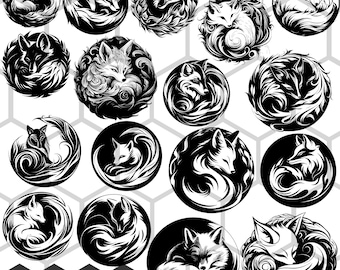 Curled Fox SVG PNG Bundle, Cozy Woodland Animal Clipart, Sleeping Forest Illustration Art