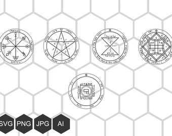 Pentacle of Venus SVG PNG Bundle, Solomonic Occult Magic Seal Vector Cut File
