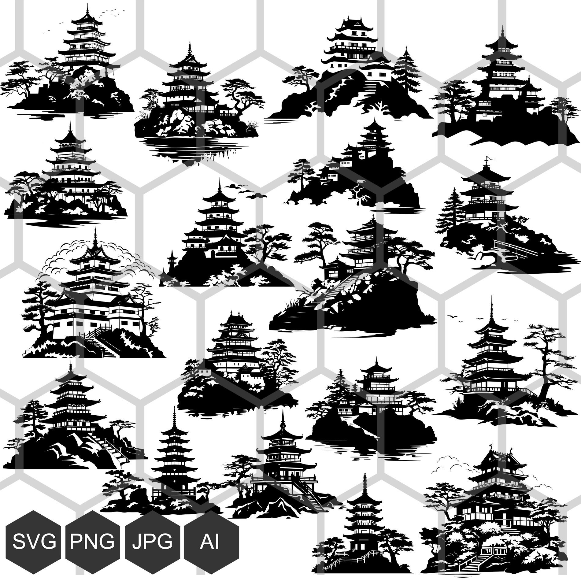 Japanese Castle SVG PNG Images: Nihon Architecture (Digital Download)