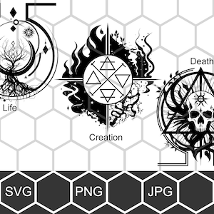 Alchemy Elements Bundle, Leben svg, Tod svg, Schöpfung svg Elemente für den Druck auf T-Shirts, Tassen, Poster, Vektor geschnitten Datei svg Gravur cnc