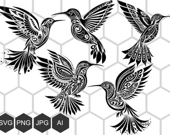 Aztec Hummingbird SVG PNG Bundle, Mexican Folk Art Bird Vector Cut File