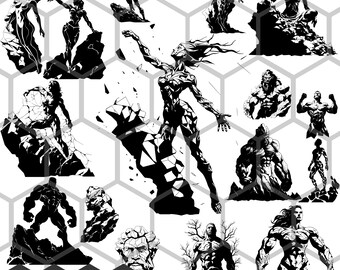 Earth Elementals SVG PNG Bundle, Male Female Nature Guardians, Forest Spirit Golem Creatures