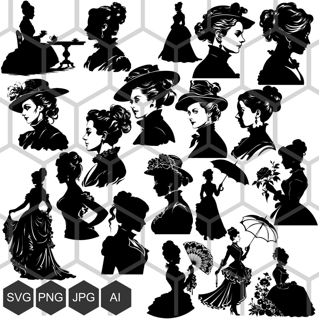 Regal Beauty Elegant SVG and PNG Images of Victorian Ladies for Your