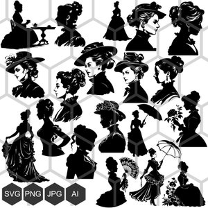 Bellezza regale: eleganti immagini SVG e PNG di donne vittoriane per i tuoi progetti creativi, svg vittoriano, Lady SVG