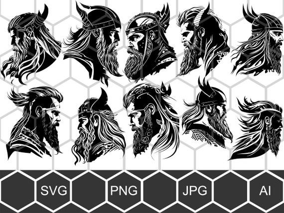 Viking Portrait SVG PNG Bundle, Norse Warrior Clipart, Scandinavian Mythology Vector Files