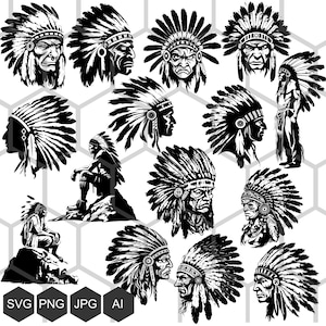 Adicione um toque da cultura nativa americana ao seu artesanato com este pacote SVG de chefes nativos - perfeito para projetos de bricolagem e decoração de casa