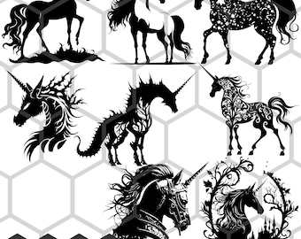 Magical Unicorn SVG PNG Bundle, Whimsical Fantasy Clipart, Cute Digital Download Files