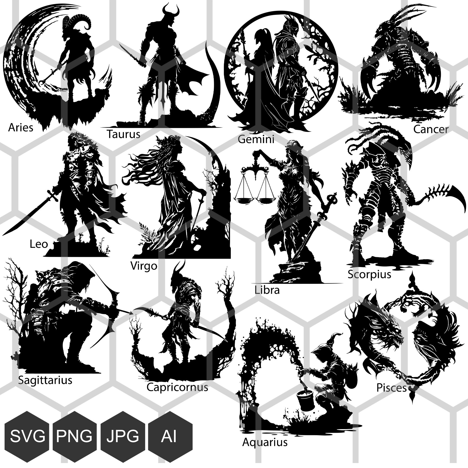 Discover the Mystical World of Astrology with our Dark Zodiac Signs SVG Collection - Perfect for Crafting, Home Decor and Personalized Gifts