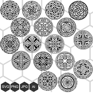 Aggiungi un tocco di eredità celtica alle tue creazioni con questo bellissimo pacchetto SVG di intricati ornamenti circolari - per progetti fai da te e decorazioni per la casa