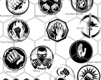 Dungeons and Dragons Monk Subclass Icons SVG PNG, Monastic Tradition Symbols RPG Clipart