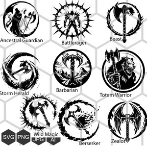 Crônicas Bárbaras: Logotipos SVG e PNG - Liberte a Fúria Primordial com Dungeons and Dragons Subclasses Bárbaras - Símbolos de Bárbaro svg