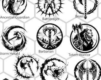 Dungeons and Dragons Barbarian Subclass Icons SVG PNG, Primal Path Symbols RPG Clipart
