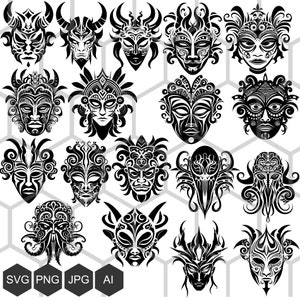 Maskierte Wunder des Kulturerbes: Tauchen Sie ein in die Fülle von SVG- und PNG-Bildern, die Ritualmasken aus verschiedenen Kulturen zeigen