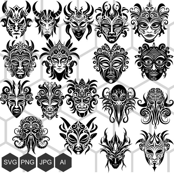 Masked Wonders of Cultural Heritage: Immerse Yourself in the Richness of SVG and PNG Images Showcasing Ritual Masks from Different Cultures