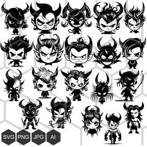 Paquete de demonios, lindo demonio svg, diablo svg, cara de demonio svg, infierno para imprimir en camisetas, tazas, archivo de corte vectorial svg grabado png cnc