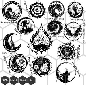 Legado do Feiticeiro: Logotipos SVG e PNG - Diversidade Mística de Dungeons and Dragons Subclasses de Feiticeiro, Mente Aberrante, Alma Favorecida, Lunar