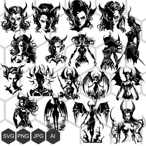 Explorez le féminin sombre avec notre collection SVG Demoness et Succubus - Parfait pour les projets inspirés du gothique, de l'occulte et de l'Halloween