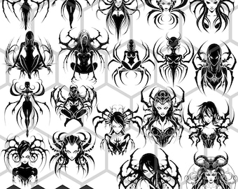 Demon Spider Queen SVG PNG Bundle, Arachnid Abyss Clipart, Dark Fantasy Horror Art