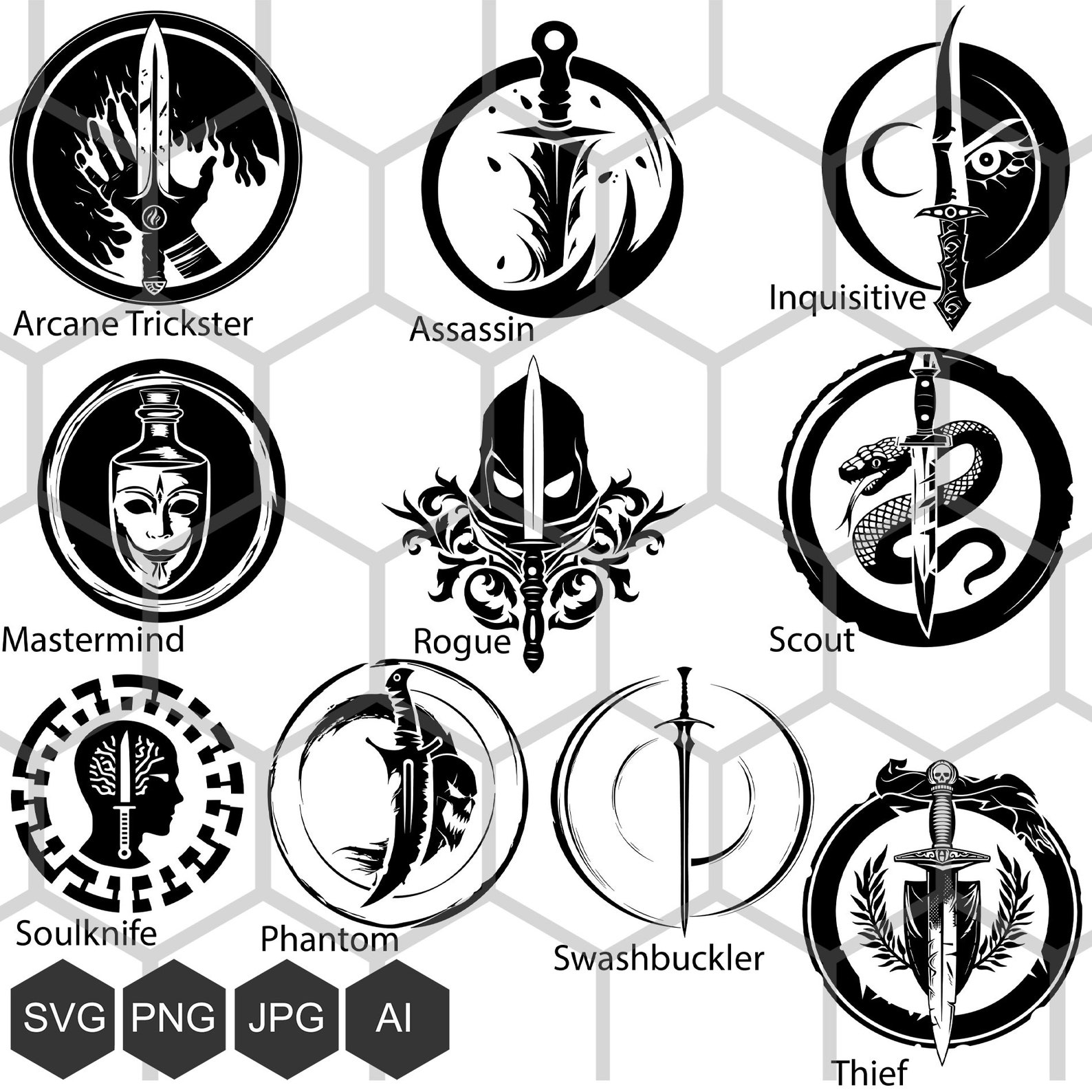Dungeons and Dragons Rogue Subclass Icons SVG PNG, Fantasy RPG ...