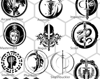 Dungeons and Dragons Rogue Subclass Icons SVG PNG, Fantasy RPG Archetype Symbols Clipart