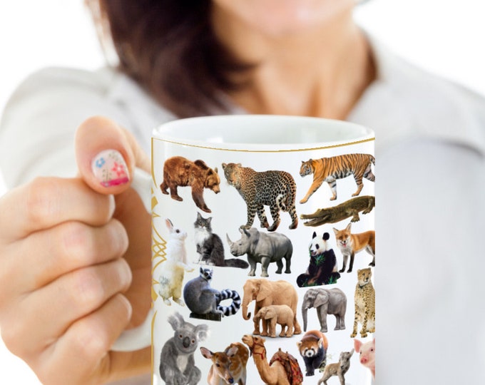 Animal Print Cup, Farm Animal Mug, Farmers Gift, Children First Cup, Animal Prints on Mug, Cute Ceramic Mug.