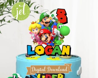 Topper de pastel de Super Mario Brothers, topper de pastel digital, topper de pastel de cumpleaños, topper de pastel personalizado, topper de pastel editable, topper E