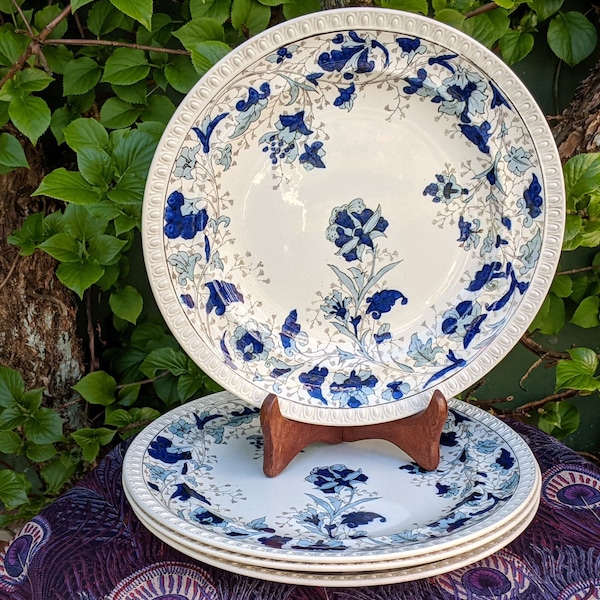 Set Four Antique Copeland Blue Dinner Plates. c1906