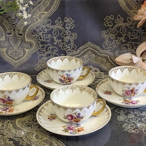 Four Antique Austrian Porcelain Cups & Saucers