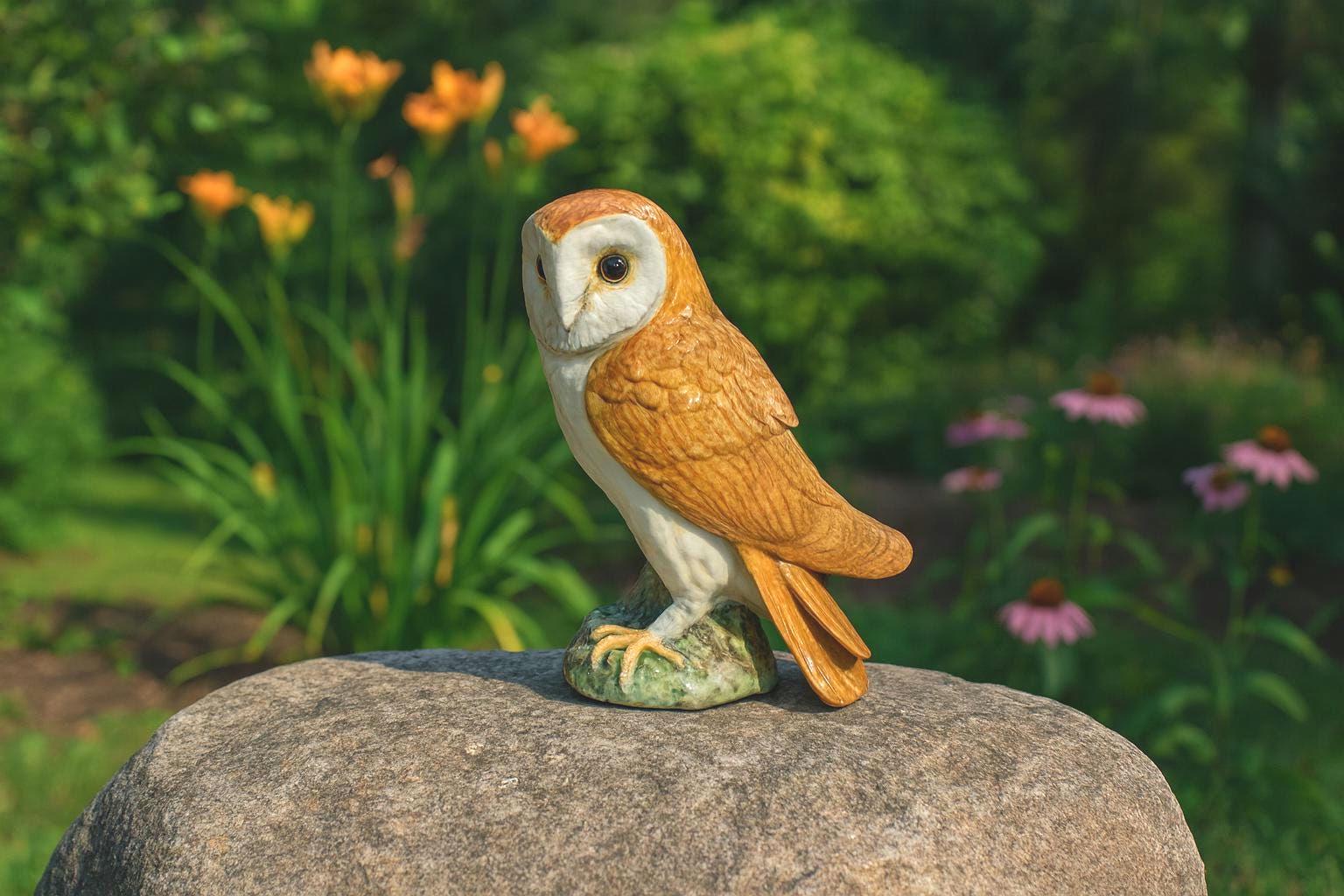 Beswlck Ceramic Barn Owl Figurine – Garden Perch Edition. 1046