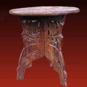 Small Hand Carved Rose Wood Folding Table