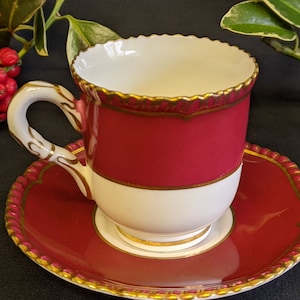 Royal Worcester Burgundy Bone China Coffee Cup and Saucer
