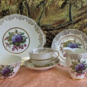 22 Kt.Gold Fine Bone China Fruit Decorated Part Tea Set