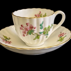 Antique Coalport Vertical Fluted Bone China Cup and Saucer