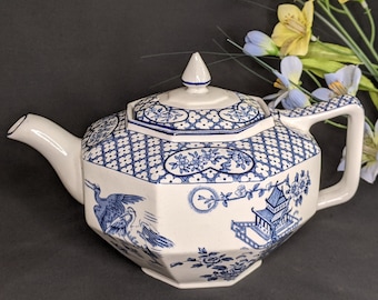 Vintage Hale Handcock Godwin Blau & Weiß Orient Teekanne