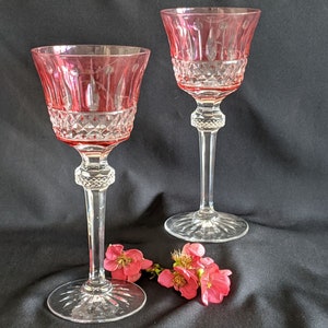 Pair Quality 1950s Cristallerie Loraine Tommy Crystal Wine Glasses