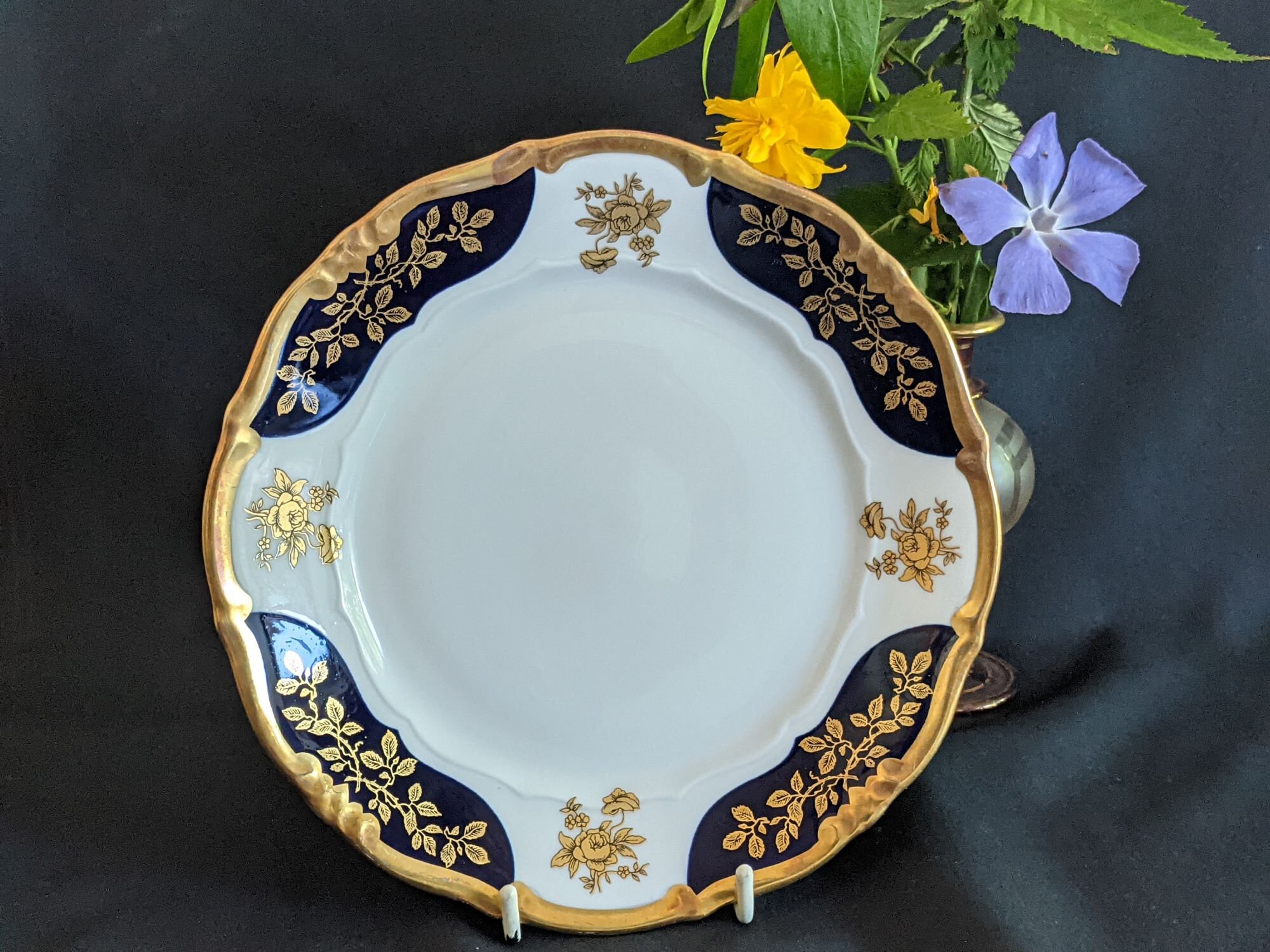 ワイマール　WEIMAR 金彩コバルトブルー フラワー　プレート4枚セット ワイマール WEIMAR 金彩コバルトブルー フラワー プレート4枚