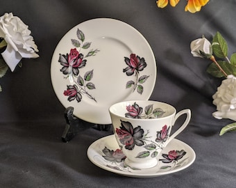 Royal Albert Masquerade China Tea Cups Saucer with Side Plate. Trio