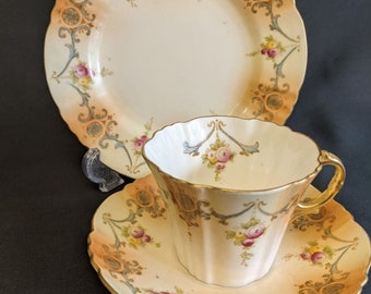 Trío de té de porcelana de hueso marrón Royal Albert Crown China