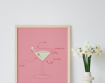 Cocktail Prints Set of 3, Bar Cart Prints, Trendy Wall Art, Original Digital Prints