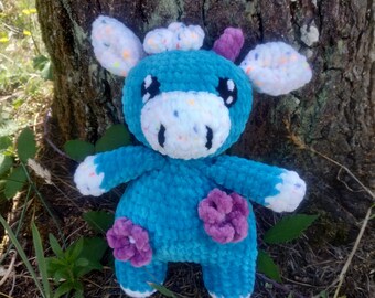 Vache - fleur en peluche bleu (crochet)