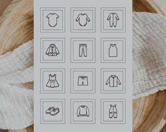 Montessori Clothing Icon Labels, Nursery Drawer Organization (Editable Canva Template)