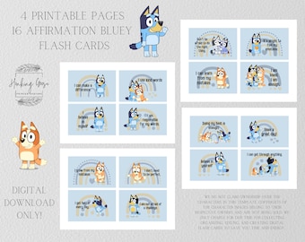 Carte di affermazione del CANE blu per tutte le età, stampabili homeschool, sala giochi, aula, carte di apprendimento per non verbale, apprendimento Montessori.